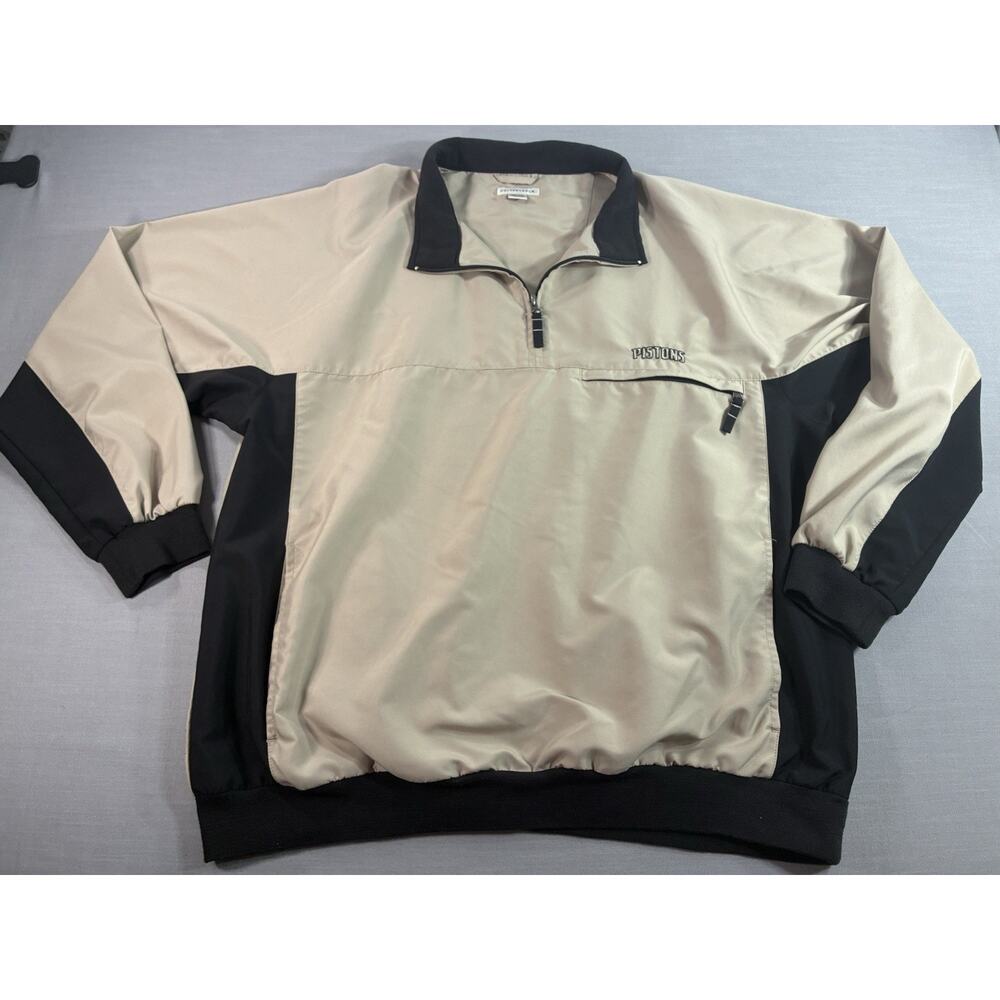 VTG Cutter & Buck Detroit Pistons Quarter Zip Jacket Mens XXL Beige Black